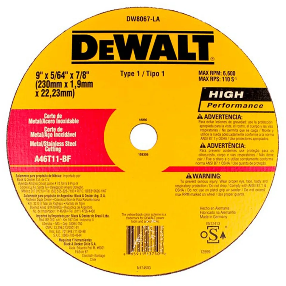 DISCO DEWALT D/CORTE 9 X 5/64 DW8067